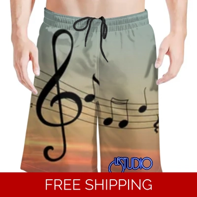 Le Studio Black Music Notes 3 Beach Shorts